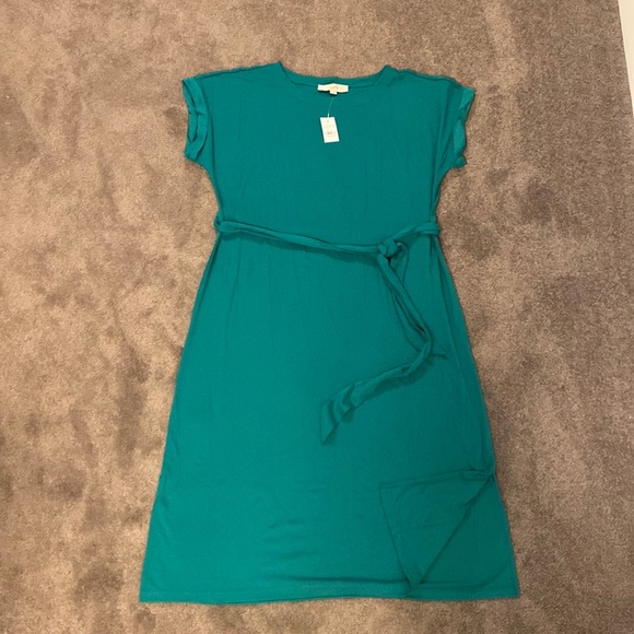 LOFT Dresses Nwt Loft Green Tshirt Dress With Tie Belt Large Poshmark